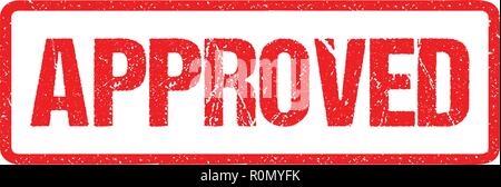 Approvato con sigillo rosso lettere grezzi isolati su bianco. Inchiostro rosso Grunge timbro di gomma effetto di imitazione. Illustrazione Vettoriale