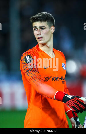 Salonicco, Grecia - 20 Settembre 2018: Il giocatore del Chelsea Kepa Arrizabalaga in azione durante la UEFA Europa League tra PAOK vs FC Chelsea ha giocato a Foto Stock