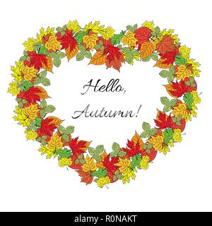 Poster colorati con foglie di autunno e iscrizione autunno, icona, logo, autunno poster, sfondo, cartolina, illustrazione vettoriale. EPS 8 Illustrazione Vettoriale