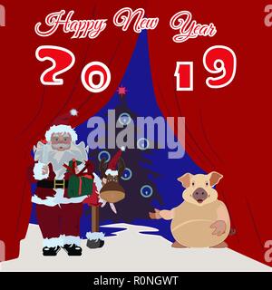 Anno Nuovo Cinese poster, biglietto di auguri con il maiale di terra Illustrazione Vettoriale