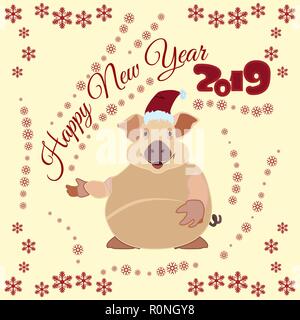 Anno Nuovo Cinese poster, biglietto di auguri con il maiale di terra Illustrazione Vettoriale