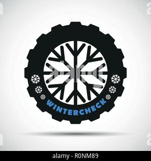 Inverno di pneumatici vettura segno con il simbolo del fiocco di neve in inverno e controllare la tipografia illustrazione vettoriale Illustrazione Vettoriale