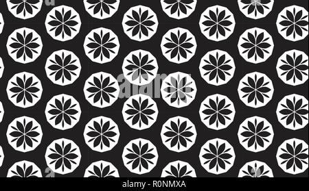 Bianco e nero astratto fiore geometrico e circoli vettore modello senza giunture Illustrazione Vettoriale