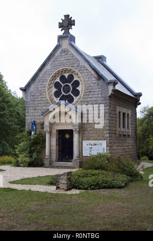 "Nostra Signora d'Europa" chiesa costruita sul sito del 'lost village " a Fleury Devant Douaumont, distrutto durante la battaglia di Verdun, Francia. Foto Stock