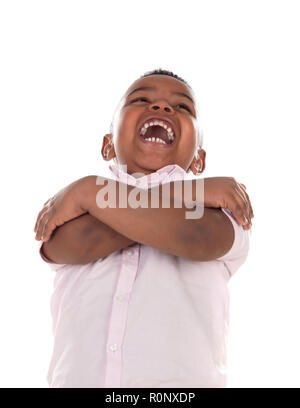 Happy latino ridere bambino isolato su uno sfondo bianco Foto Stock
