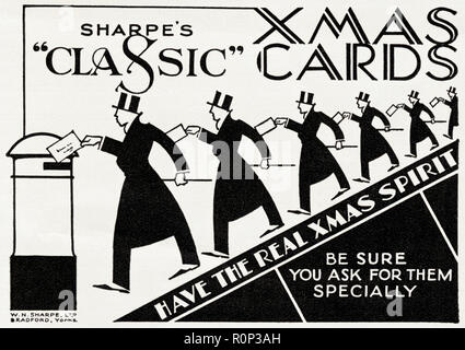 1930s vecchio vintage originale pubblicità pubblicità Sharpe's Classic Carte di Natale di Bradford Yorkshire England Regno Unito nella rivista inglese circa 1932 Foto Stock