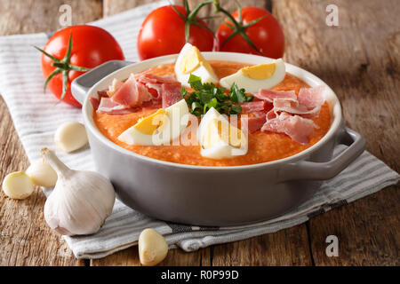 Porra antequerana è una parte della famiglia di gazpacho di zuppe originari in Andalusia in Spagna meridionale vicino sul tavolo orizzontale. Foto Stock