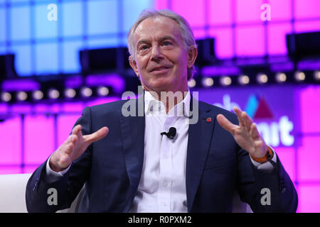 Lisbona, Portogallo. 7 Nov, 2018. Ex primo ministro della Gran Bretagna e Irlanda del Nord Tony Blair parla durante il Vertice Web 2018 a Lisbona, in Portogallo il 7 novembre 2018. Credito: Pedro Fiuza/ZUMA filo/Alamy Live News Foto Stock