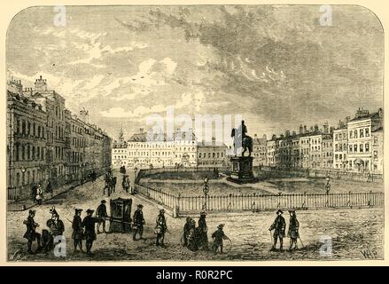 "Leicester Square, circa 1750', (1881). Creatore: sconosciuto. Foto Stock