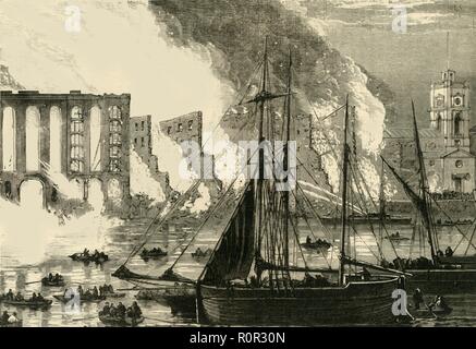 " Il grande incendio al Cotton's Wharf Tooley Street, 1861', (c1878). Creatore: sconosciuto. Foto Stock
