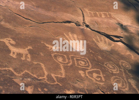 Bighorn e altri Anasazi/petroglifi dei Pueblo, Mesa Verde National Park, Colorado. Fotografia Foto Stock