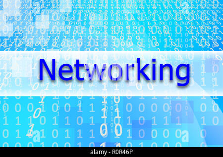 Il testo iscrizione Networking è scritto su un campo semitrasparente circondato da una serie di figure astratte Foto Stock