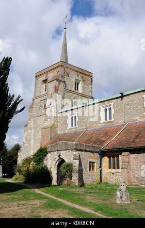 St Leonard Chiesa, Flamstead, Hertfordshire, fu restaurato alla fine del XIX secolo e conserva le funzionalità da Norman per periodo georgiano Foto Stock