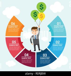Infografico cerchio. Concetto illustrazione vettoriale sull uomo d affari guadagnare denaro e avere successo. Illustrazione Vettoriale