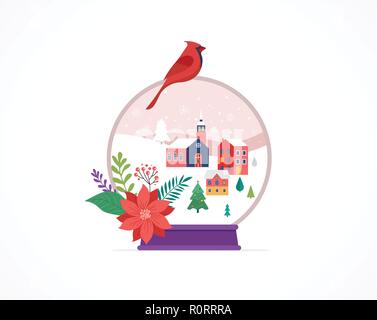 Buon Natale, Winter Wonderland scene in Snow Globe, concetto illustrazione vettoriale Illustrazione Vettoriale