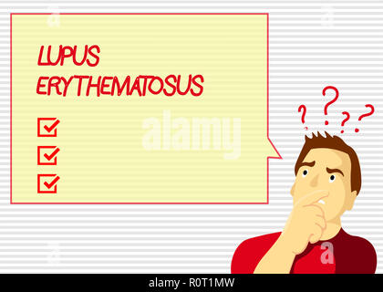 Testo della scrittura del lupus eritematoso sistemico. Concetto significato condizione infiammatoria causata da una malattia autoimmune. Foto Stock