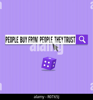 Conceptual la scrittura a mano che mostra mostra acquista da dimostrare che la fiducia. Business photo vetrina per costruire la fiducia e la soddisfazione del cliente. Foto Stock