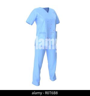 Blu uniforme medico macchiate di sangue isolato su bianco. 3D illustrazione Foto Stock