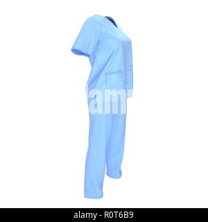 Blu uniforme medico macchiate di sangue isolato su bianco. 3D illustrazione Foto Stock