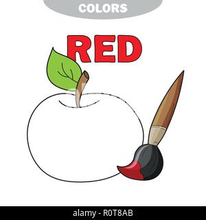 Vettore Apple frutto su sfondo bianco. Scopri il colore rosso - libro da colorare per i bambini Illustrazione Vettoriale
