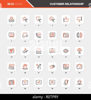 Gestione delle relazioni con i clienti in linea piana icone Illustrazione Vettoriale