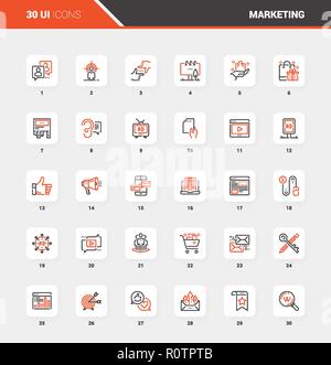 Marketing e pubblicità linea piatta Web icone Illustrazione Vettoriale