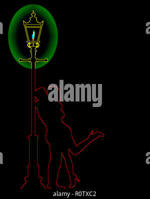 Un paio di baciare sotto la luce di un lampione gaslit Foto Stock