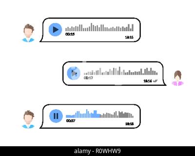 Due utenti conversate con messaggi vocali. Messaggio audio communication Illustrazione Vettoriale