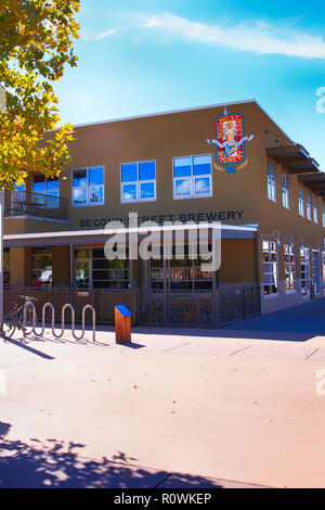 La seconda strada birreria all'Railyard a Santa Fe, New Mexico USA Foto Stock