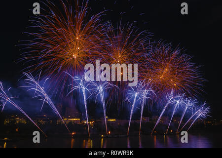 Feuerwerk, Klangwolke a Linz Oesterreich Foto Stock