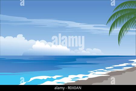 Tropical Beach durante la giornata di sole Illustrazione Vettoriale