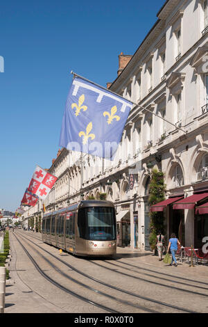 Bandiera dell'Orléanais flyng in Rue Jeanne d'Arc, Orléans, Center-Val de la Loire, in Francia, in Europa Foto Stock