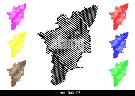 Tamil Nadu (Stati e territori dell'Unione Indiana, Stati federati, la Repubblica dell' India) mappa illustrazione vettoriale, scribble schizzo Tamil Nadu (Madras St Illustrazione Vettoriale