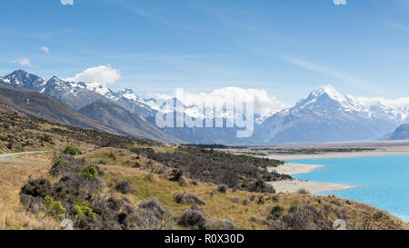 Lago Pukaki e Mount Cook / Aoraki Foto Stock