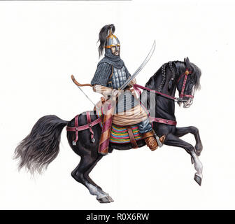 Bulcsu - capo ungherese. Illustrazione del cavaliere medievale montato. Foto Stock