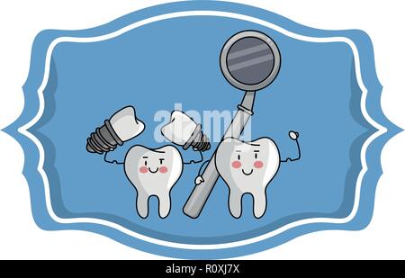Per le cure dentarie cartoon su telaio di etichetta Illustrazione Vettoriale
