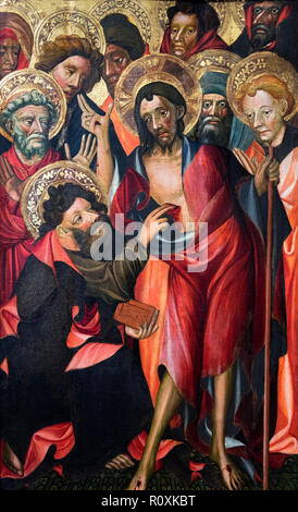 La Duda de Santo Tomas (incredulo Tommaso), tempera su legno c.1400, Cattedrale di Valencia, Spagna Foto Stock