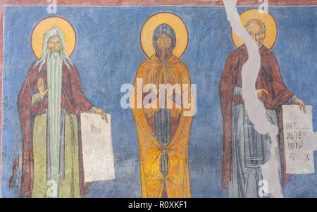Affresco all'interno la chiesa bizantina di San Panteleimona, Gorno Nerezi, Skopje, Regione di Skopje, Repubblica di Macedonia del nord Foto Stock