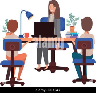 Imprenditrice in ufficio con i ragazzi di carattere avatar Illustrazione Vettoriale