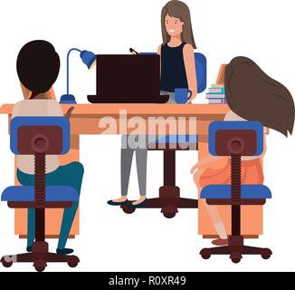 Imprenditrice in ufficio con bambini carattere avatar Illustrazione Vettoriale