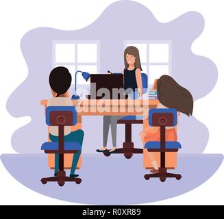 Imprenditrice in ufficio con bambini carattere avatar Illustrazione Vettoriale