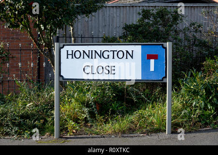 Cul-de-sac strada segno, Honington vicino, Hatton Park, vicino a Warwick, Regno Unito Foto Stock