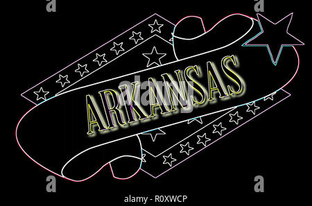 Una rotellina di scorrimento con il testo Arkansa con la bandiera dello Stato dettaglio Foto Stock