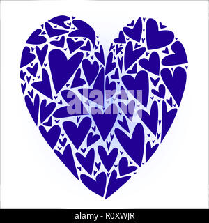 Un grande cuore composta di numerosi piccoli cuori contro uno sfondo bianco. Foto Stock