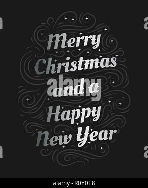 Auguriamo a tutti un Buon Natale e un felice anno nuovo disegnati a mano scritte Illustrazione Vettoriale