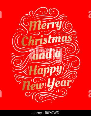 Auguriamo a tutti un Buon Natale e un felice anno nuovo disegnati a mano scritte Illustrazione Vettoriale