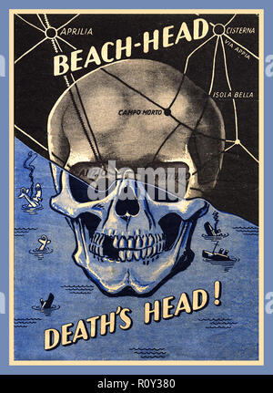 ANZIO invasione alleata Germania Nazista WW2 Propaganda poster "Beach-Head' 'Death testa dell' avvertenza soldati alleati che la morte li attende alla Guerra Mondiale 2 Anzio beach testa invasione italiana Italia Foto Stock