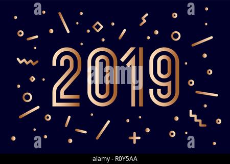 2019, Felice Anno Nuovo. Biglietto di auguri Felice Anno Nuovo 2019 Illustrazione Vettoriale