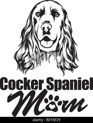 Cocker Spaniel cane di razza isolato di testa Pedigree Pet ritratto sorride felice Faccia da cucciolo animale illustrazione Cartoon ritratto Arte Grafica Design carino Illustrazione Vettoriale