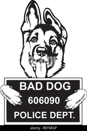 Pastore Tedesco cane di razza isolato di testa Pedigree Pet ritratto sorride felice Faccia da cucciolo animale illustrazione Cartoon ritratto Arte Grafica Design carino Illustrazione Vettoriale